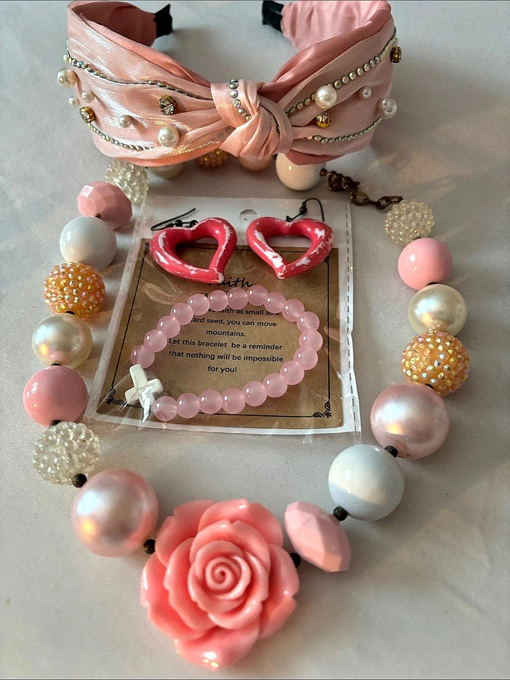 Pink Statement Necklace Set Like New